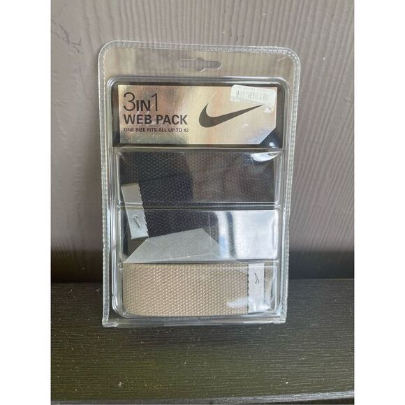 NIKE 3in1 Web Belts in Olive Green Khaki & Black One size fits all up to 42 - Picture 1 of 4